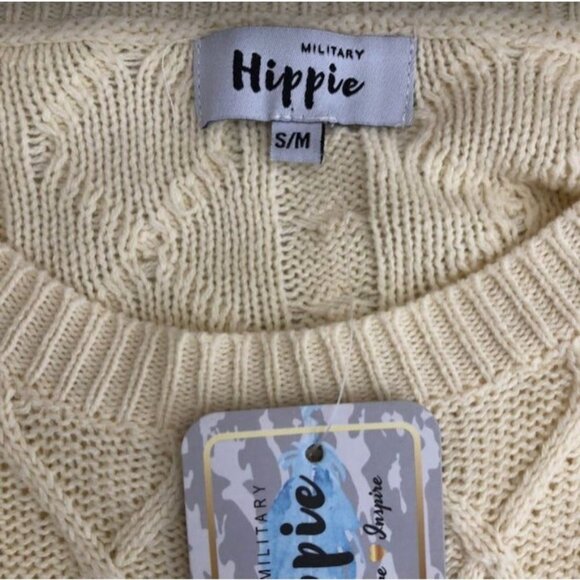 Military Hippie NWT Women's Cable Knit Sweater Layered Cream S/M Jazzy Cozy - Picture 5 of 11